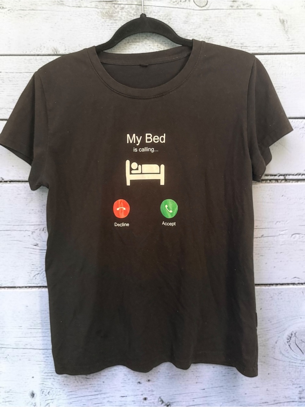 My Bed Is Calling Funny Graphic Tee L Black Cottagecore Nap Humor